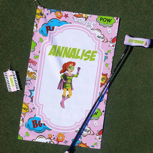 Custom Woman Superhero Golf Towel Gift Set (Personalized)