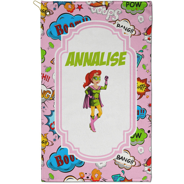 Custom Woman Superhero Golf Towel - Poly-Cotton Blend - Small w/ Name or Text