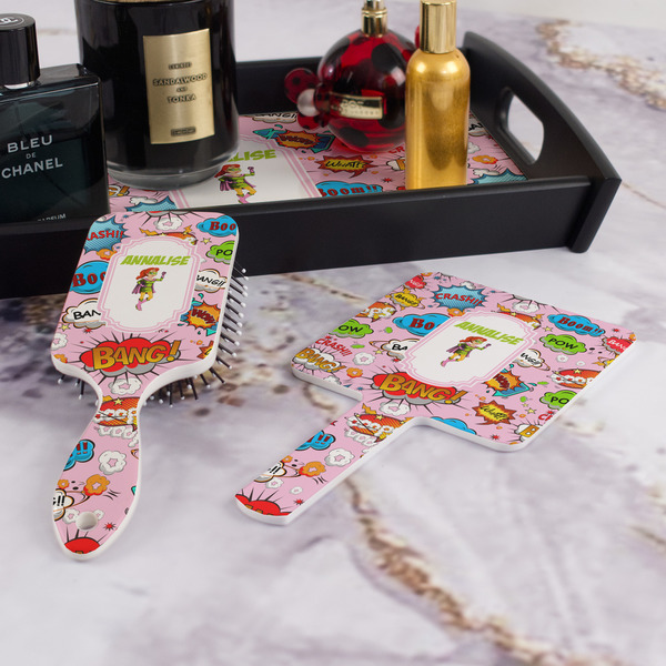 Woman Superhero Hair Brush and Hand Mirror - Bathroom Scene