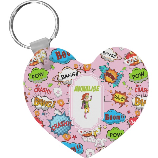 Custom Woman Superhero Heart Plastic Keychain w/ Name or Text