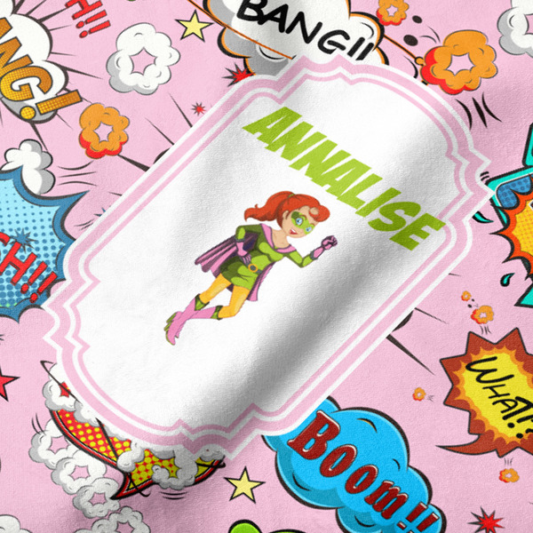 Woman Superhero Hooded Baby Towel- Detail Close Up