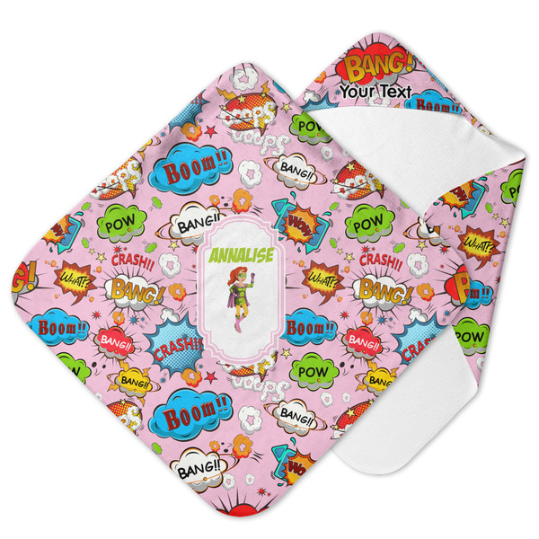 Custom Woman Superhero Hooded Baby Towel (Personalized)