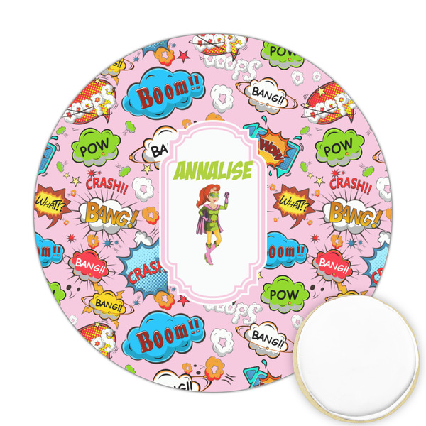 Custom Woman Superhero Printed Cookie Topper - Round (Personalized)