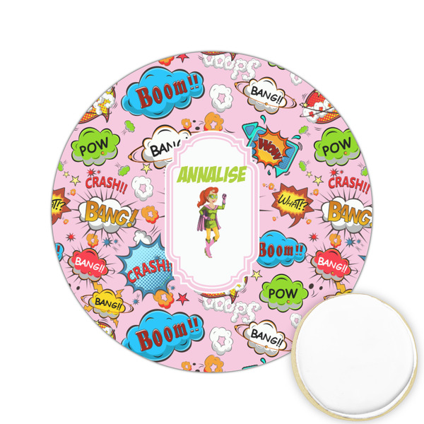 Custom Woman Superhero Printed Cookie Topper - 2.15" (Personalized)