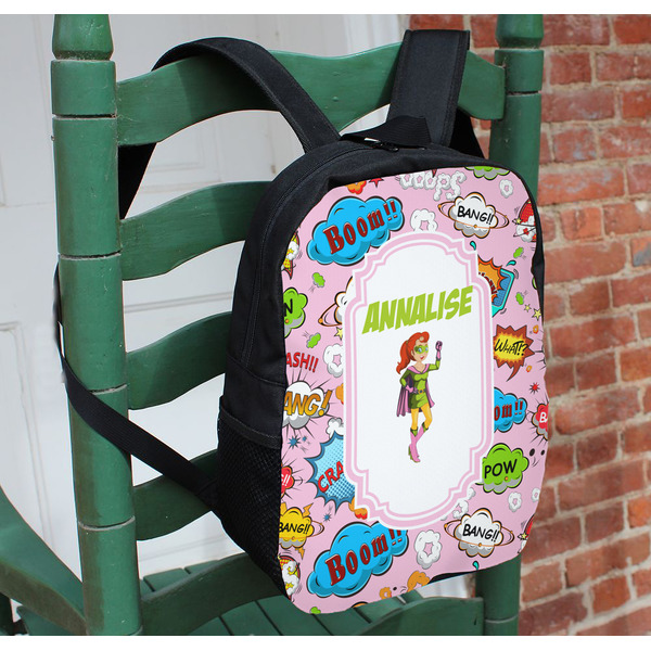 Woman Superhero Kids Backpack - In Context