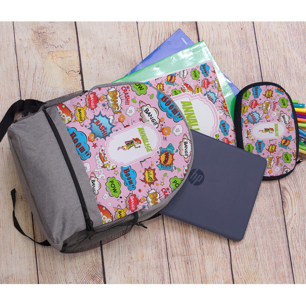 Woman Superhero Large Backpack - Gray - With Stuff