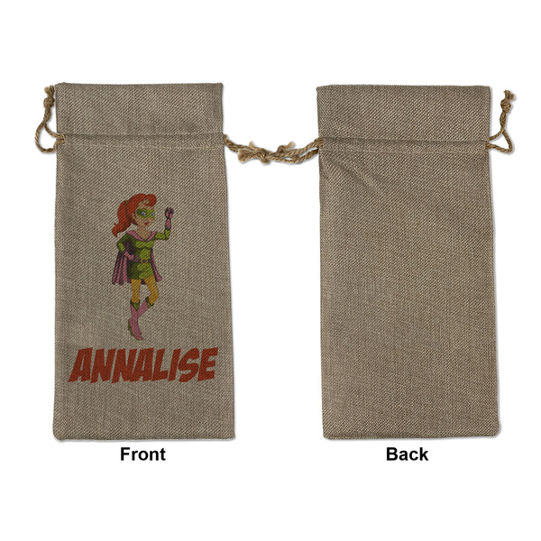 Woman Superhero Large Burlap Gift Bags - Front Approval