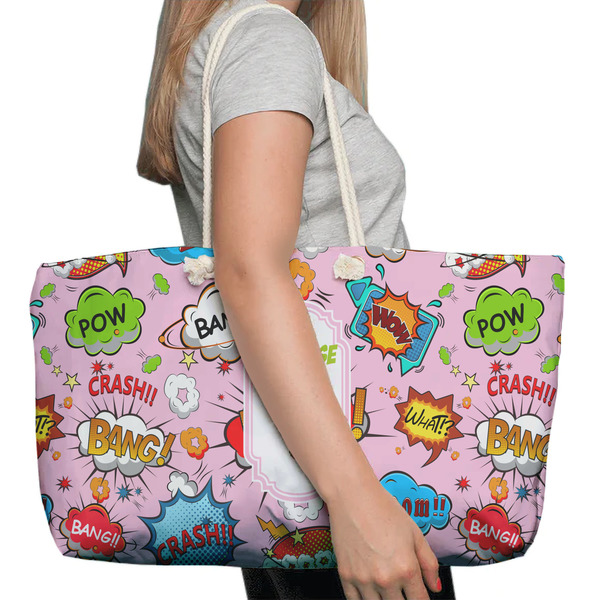 Woman Superhero Large Rope Tote Bag - In Context View