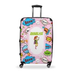 Woman Superhero Suitcase - 28" Large - Checked w/ Name or Text