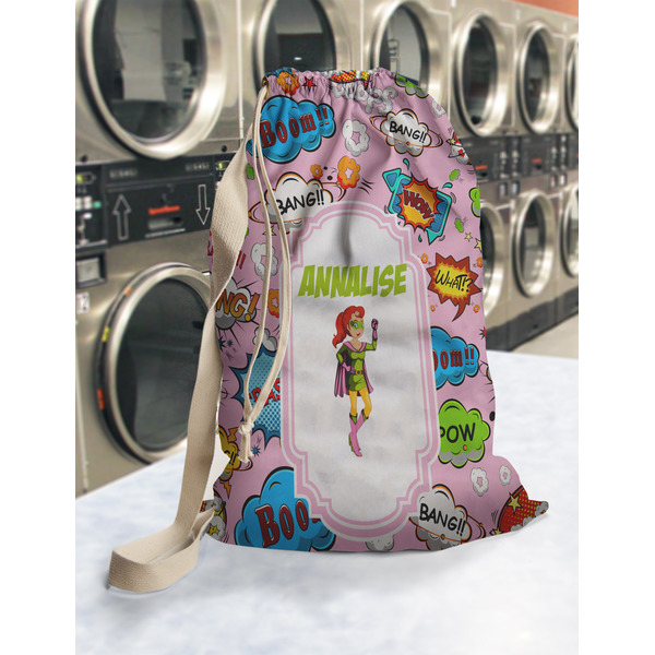 Woman Superhero Laundry Bag in Laundromat