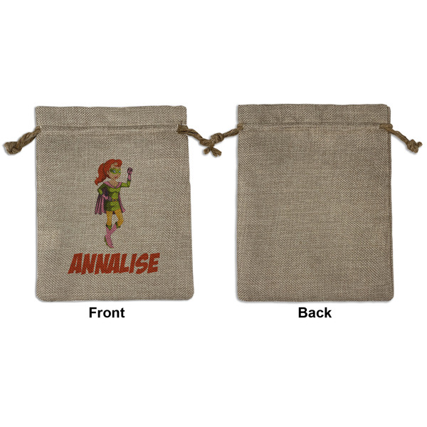 Woman Superhero Medium Burlap Gift Bag - Front Approval