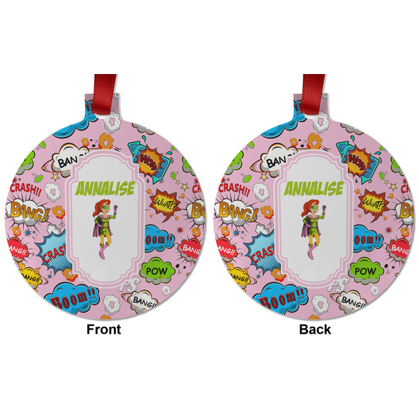 Woman Superhero Metal Ball Ornament - Front and Back