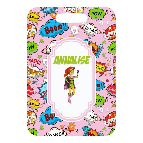 Woman Superhero Metal Luggage Tag - Front Without Strap