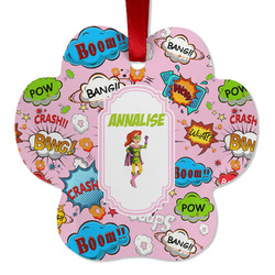 Woman Superhero Metal Paw Ornament - Double Sided w/ Name or Text