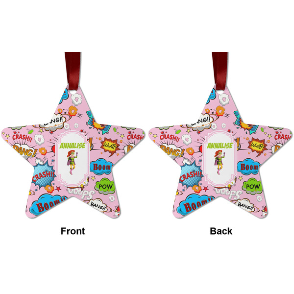 Woman Superhero Metal Star Ornament - Front and Back