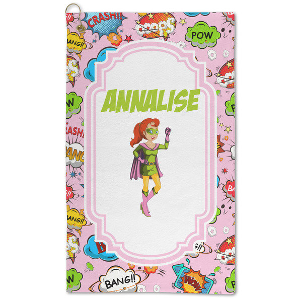 Custom Woman Superhero Microfiber Golf Towel (Personalized)