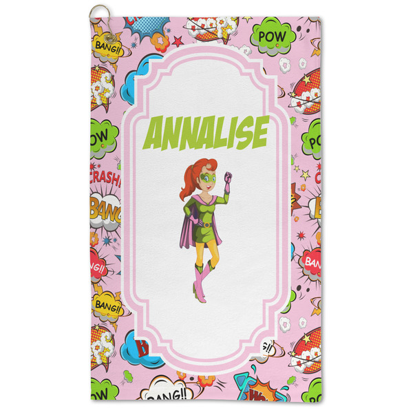 Custom Woman Superhero Microfiber Golf Towel (Personalized)