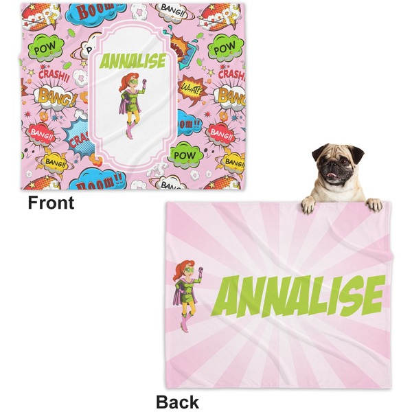 Woman Superhero Microfleece Dog Blanket - Large- Front & Back