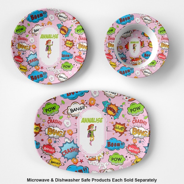 Woman Superhero Microwave & Dishwasher Safe CP Plastic Dishware - Group