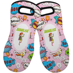 Woman Superhero Neoprene Oven Mitts - Set of 2 w/ Name or Text