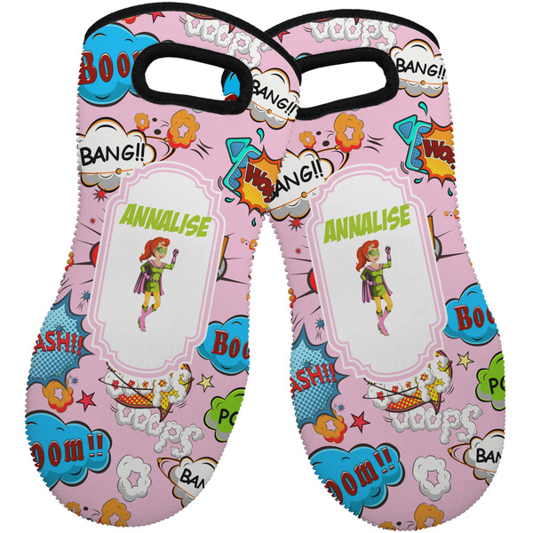 Woman Superhero Neoprene Oven Mitt -Set of 2 - Front