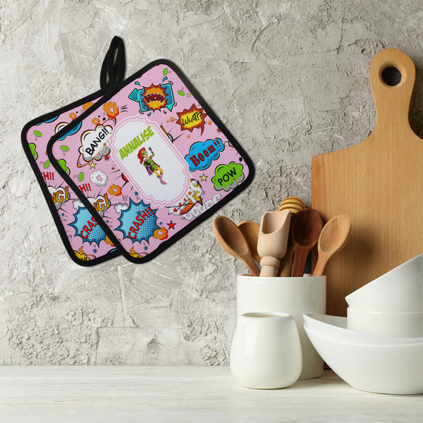 Woman Superhero Neoprene Pot Holder - Set of 2  LIFESTYLE