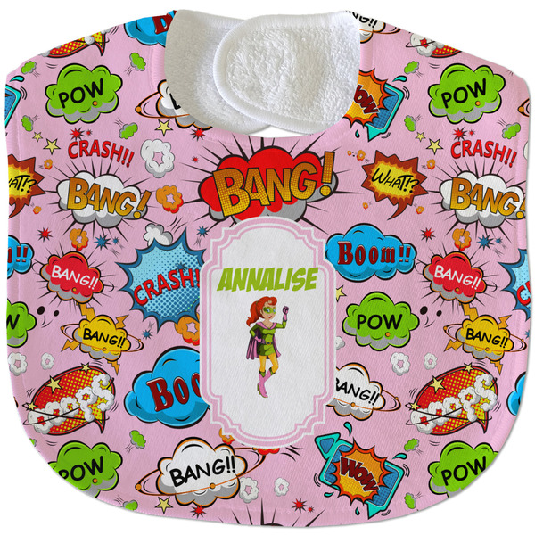 Woman Superhero New Baby Bib - Closed and Folded