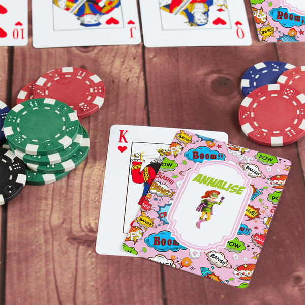 Woman Superhero On Table with Poker Chips