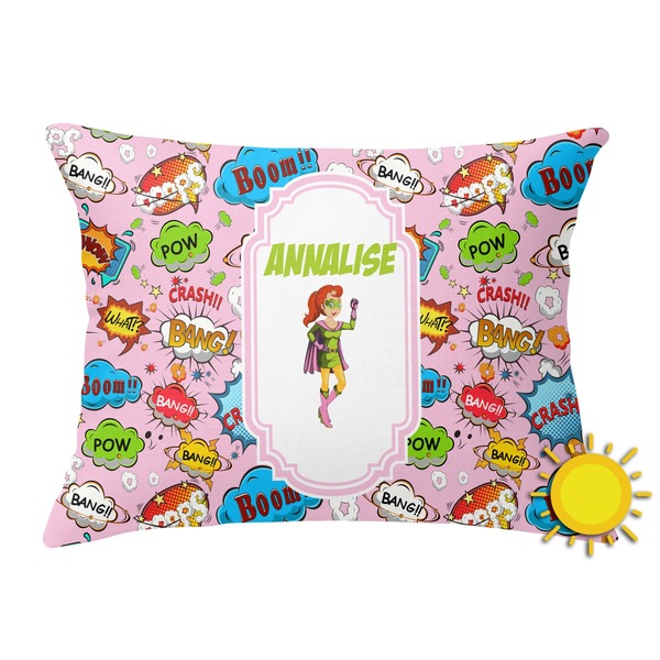 Custom Woman Superhero Outdoor Throw Pillow (Rectangular) (Personalized)