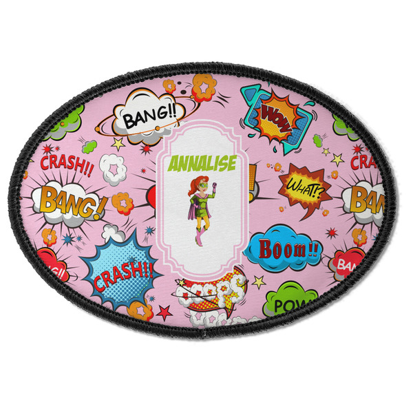 Custom Woman Superhero Iron On Oval Patch w/ Name or Text