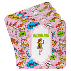 Woman Superhero Paper Coasters w/ Name or Text