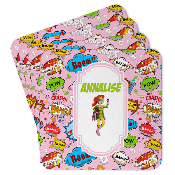Custom Woman Superhero Paper Coasters w/ Name or Text