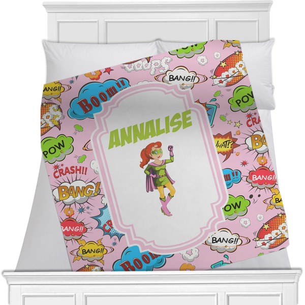 Custom Woman Superhero Minky Blanket - Twin / Full - 80"x60" - Double Sided (Personalized)