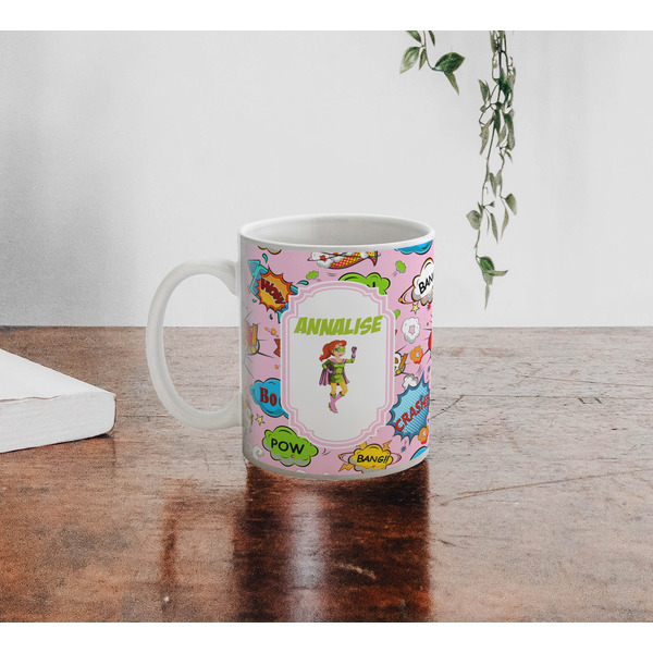 Woman Superhero Personalized Coffee Mug - Lifestyle