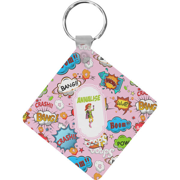 Custom Woman Superhero Diamond Plastic Keychain w/ Name or Text