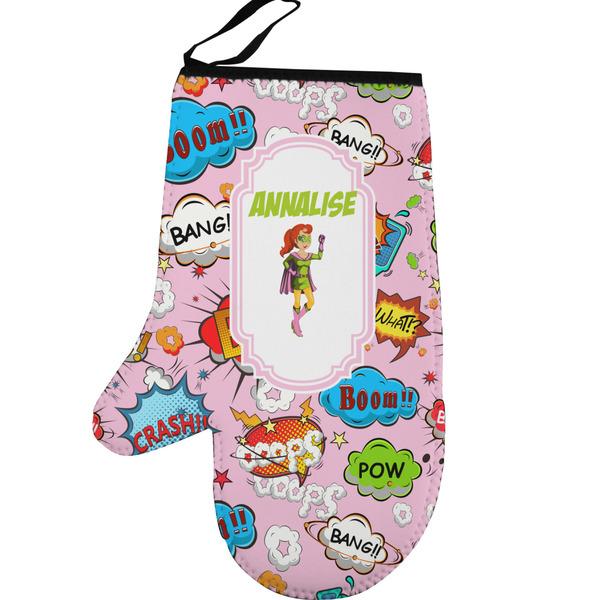 Woman Superhero Personalized Oven Mitt - Left