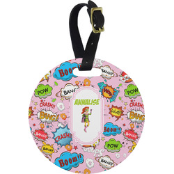 Woman Superhero Plastic Luggage Tag - Round (Personalized)