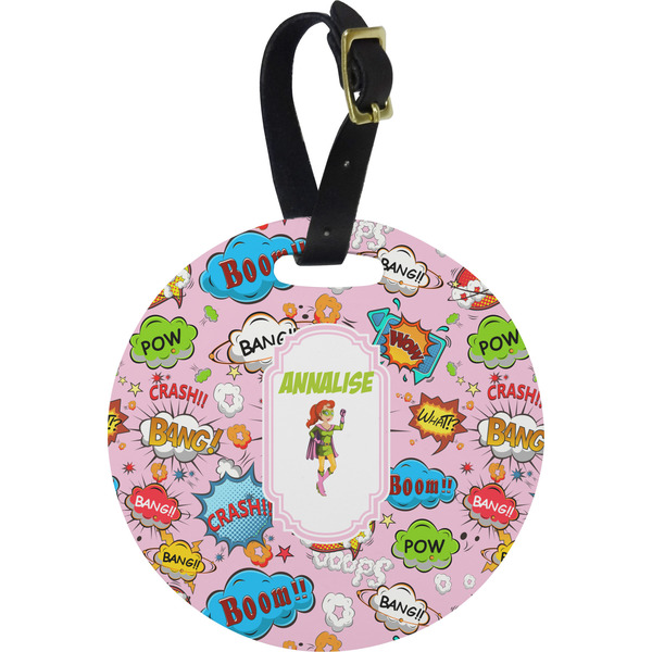 Custom Woman Superhero Plastic Luggage Tag - Round (Personalized)