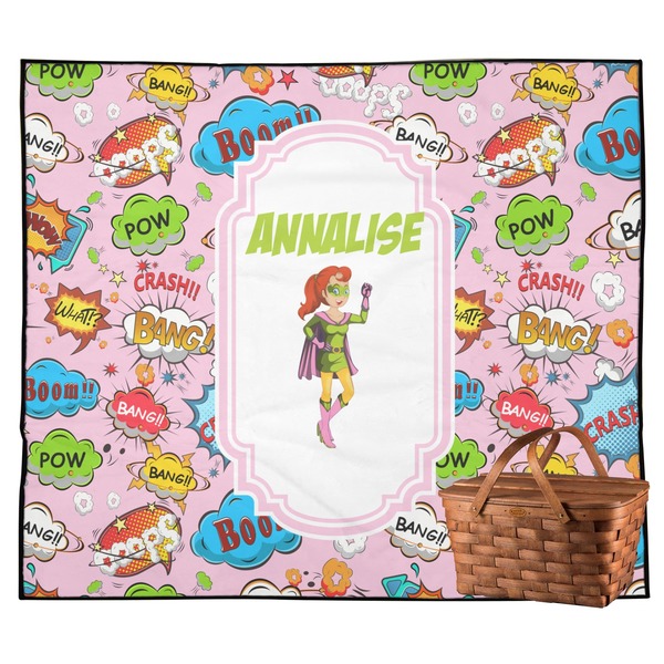 Custom Woman Superhero Outdoor Picnic Blanket (Personalized)