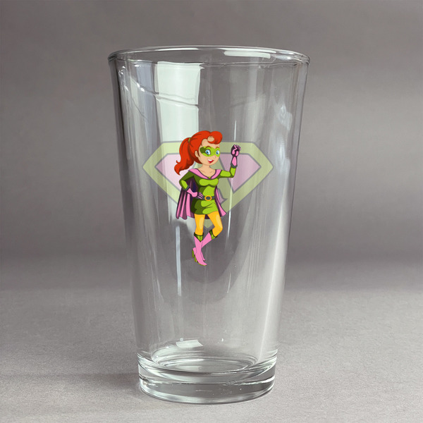 Custom Woman Superhero Pint Glass - Full Color Logo