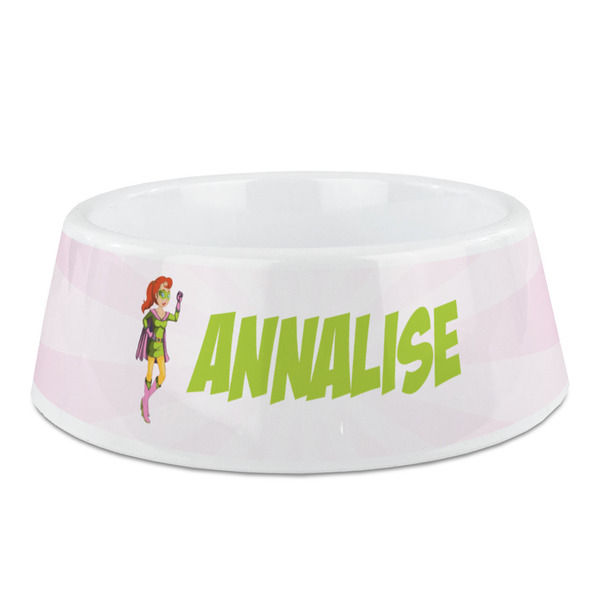 Custom Woman Superhero Plastic Dog Bowl - Medium (Personalized)