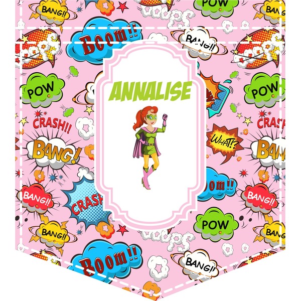 Custom Woman Superhero Iron On Faux Pocket (Personalized)