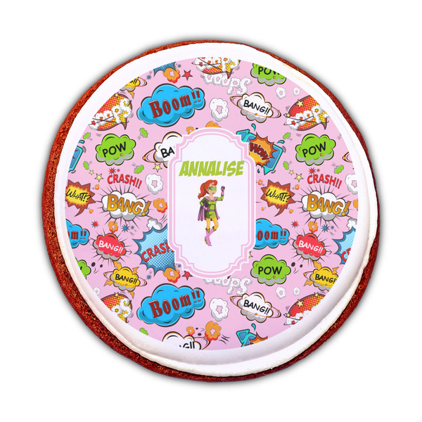 Woman Superhero Printed Icing Circle - Medium - On Cookie