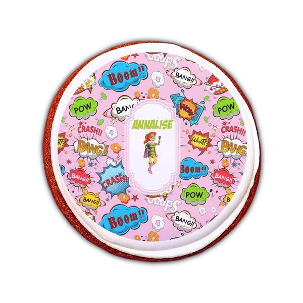 Woman Superhero Printed Icing Circle - Small - On Cookie