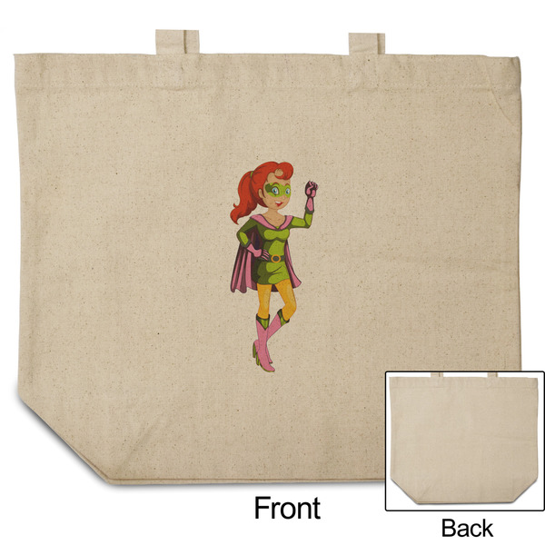 Woman Superhero Reusable Cotton Grocery Bag - Front & Back View