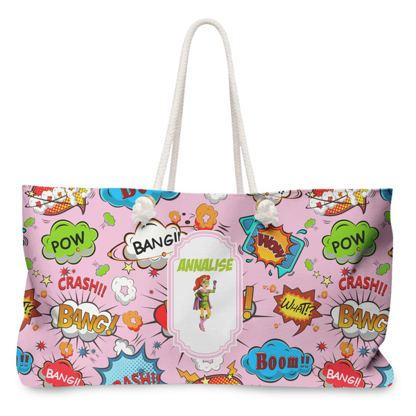 Custom Woman Superhero Large Tote Bag with Rope Handles (Personalized)