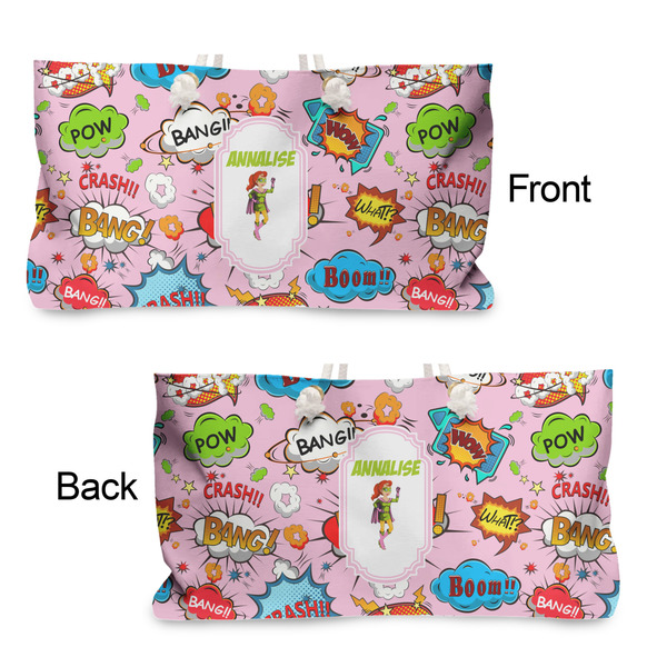 Woman Superhero Large Rope Tote - From & Back View