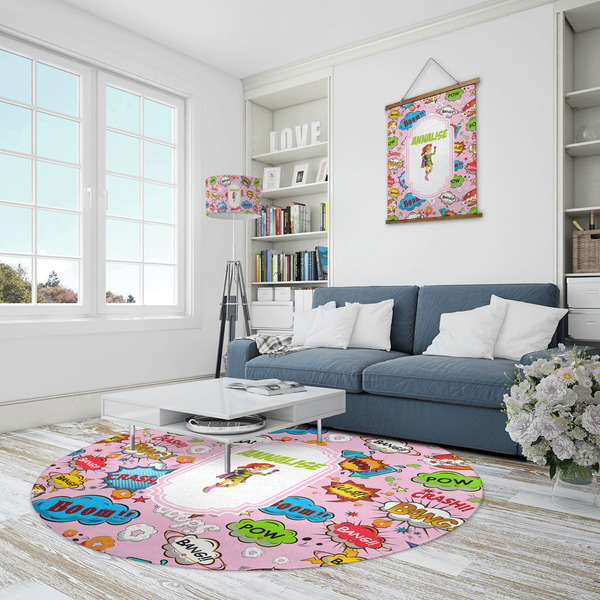 Woman Superhero Round Area Rug - IN CONTEXT