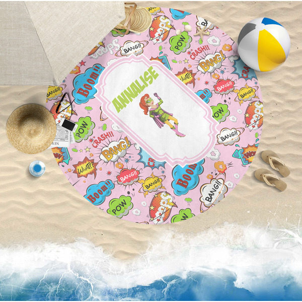 Woman Superhero Round Beach Towel Lifestyle
