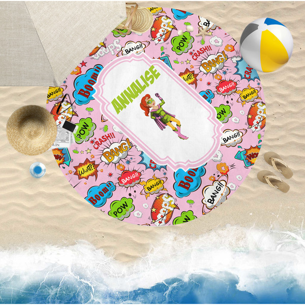 Woman Superhero Round Beach Towel Lifestyle